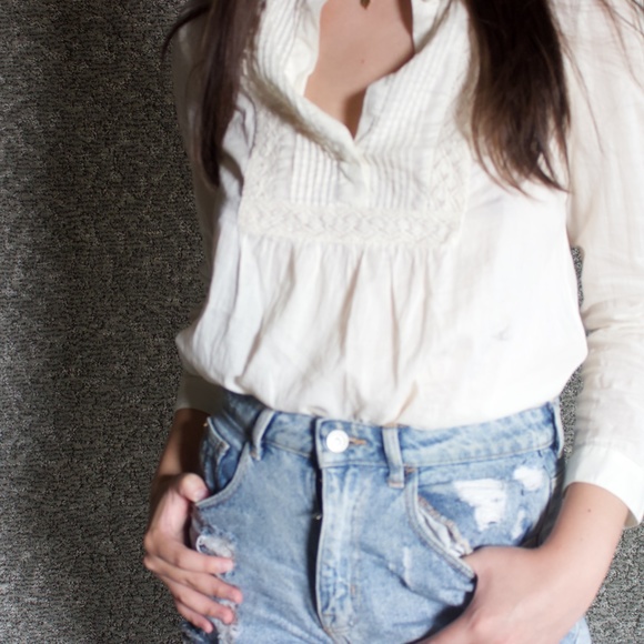 Madewell Eyelet Peasant Popover Blouse in Ivory - Picture 3 of 6